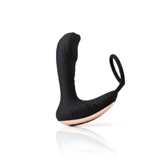 مدلك بروستاتا BriVite فاخر أسود وذهبي مع حلقة انتصاب - ألعاب زوجية للرجال