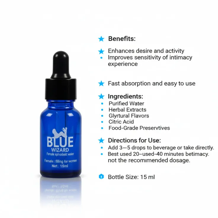 قطرة بلو ويزارد الحل المثالي لتعزيز الرغبة وزيادة المتعة في العلاقة الزوجية 2 قطرة بلو ويزارد (Blue Wizard) الأصلية للنساء 15 مل تساعد على زيادة الرغبة والمتعة الزوجية، مع استخدام آمن وسهل وتوصيل سريع وسري داخل السعودية.